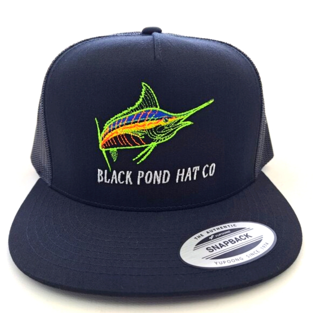 Black Pond Hat Co. Marlin Fish Flat Bill Trucker Mesh Snapback
